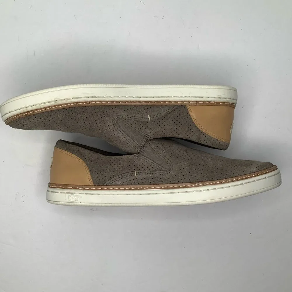 UGG Australia Gray Suede Leather Slip On Boat Sneakers Women Shoes Sz 8